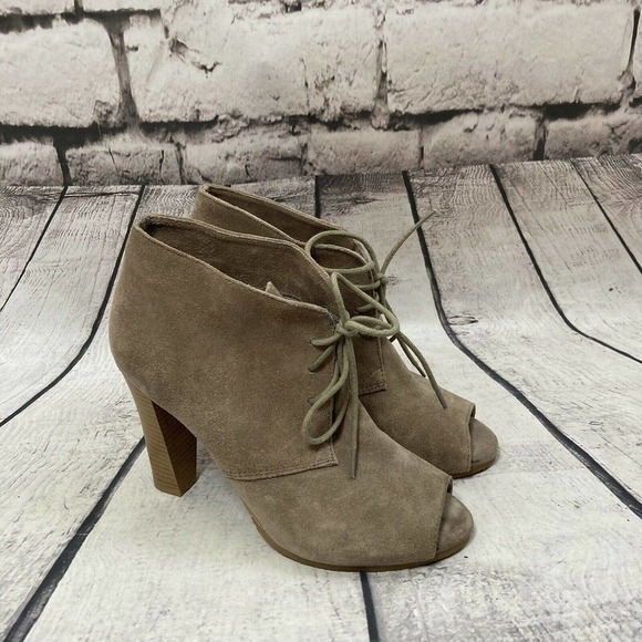 Loft Shirlie open toe bootie lace up shoe‎ in bone size 7M Leather Upper - Picture 1 of 11